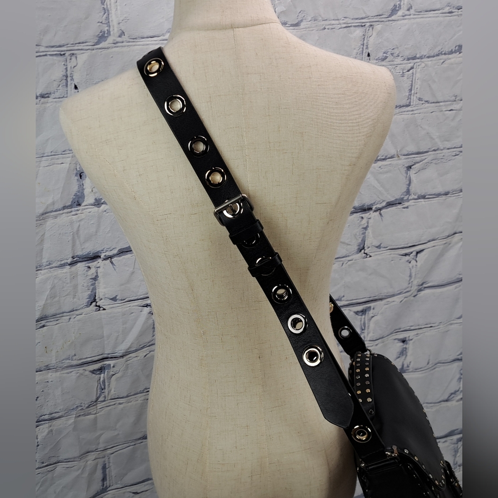 Rebecca Minkoff Midnighter Black Leather Crossbody Messenger Bag Metal Studs - Picture 7 of 15